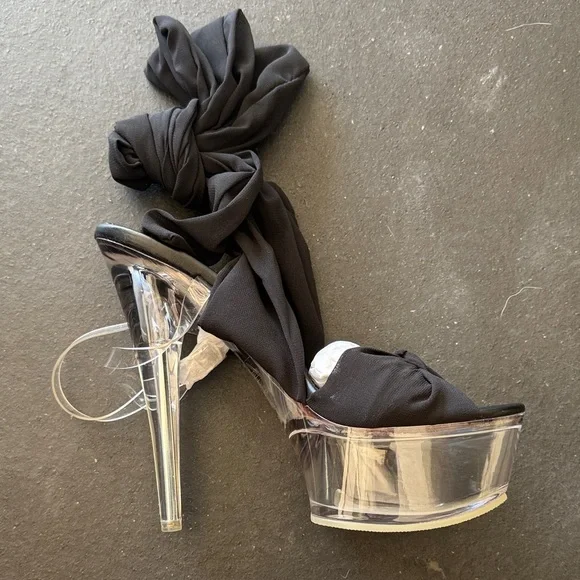 Public Desire Black and Clear Platform Heels - Picture 1 of 1